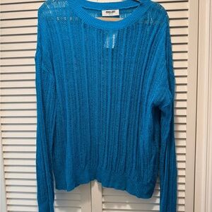 NWT Double Zero Vibrant Blue Crew Neck Loose Knit Sweater